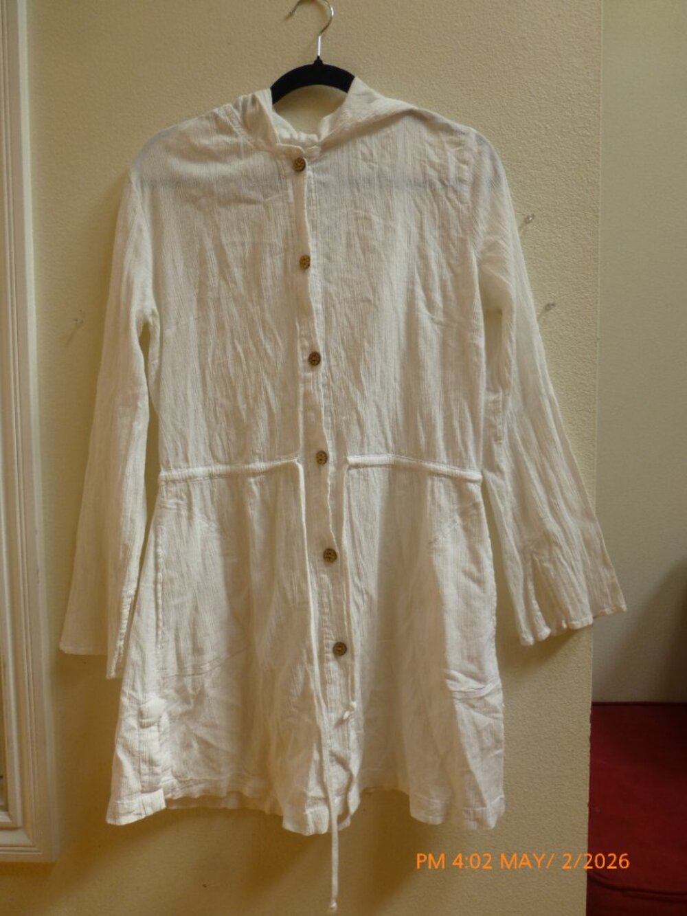 St John's Bay White Long Sleeve Swim Cover Drawstring Waist Size L Hooded